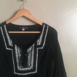 Embroidered Black Boho Billabong Blouse